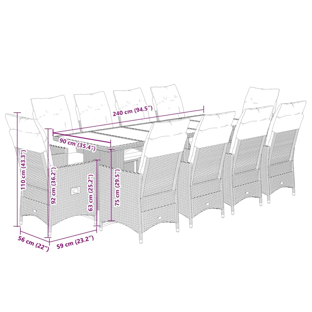 11-delige Bistroset met kussens poly rattan grijs is nu te koop bij PeponiXL, paradijselijk wonen!