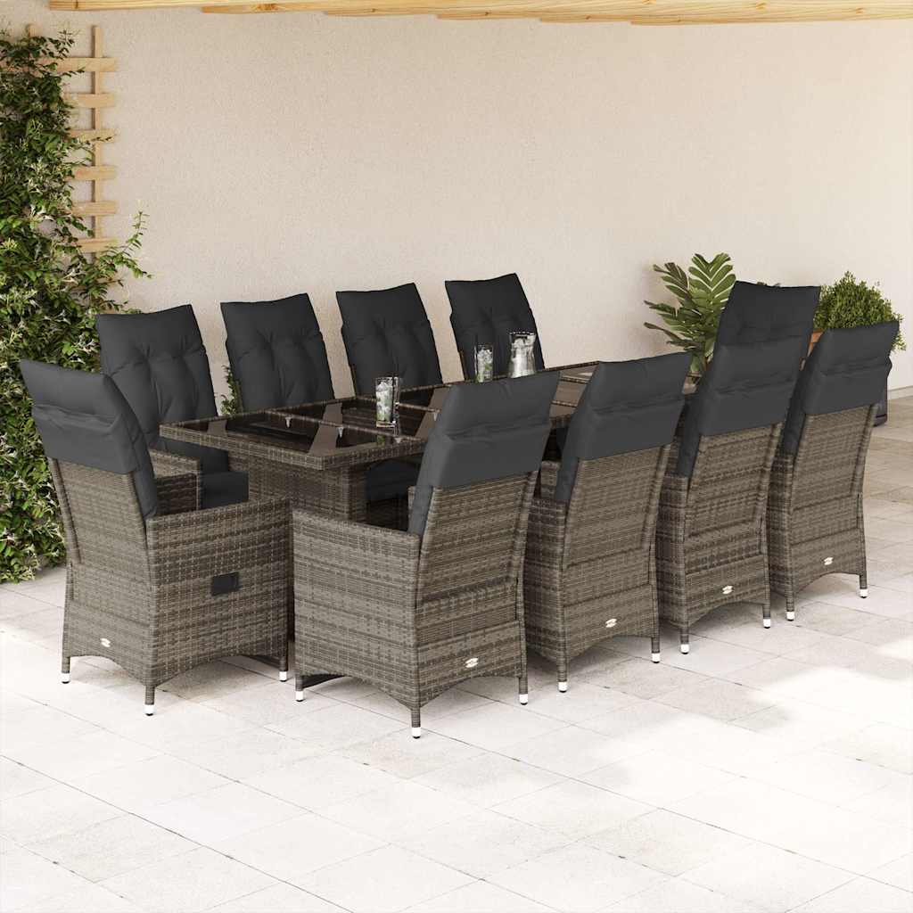 11-delige Bistroset met kussens poly rattan grijs is nu te koop bij PeponiXL, paradijselijk wonen!