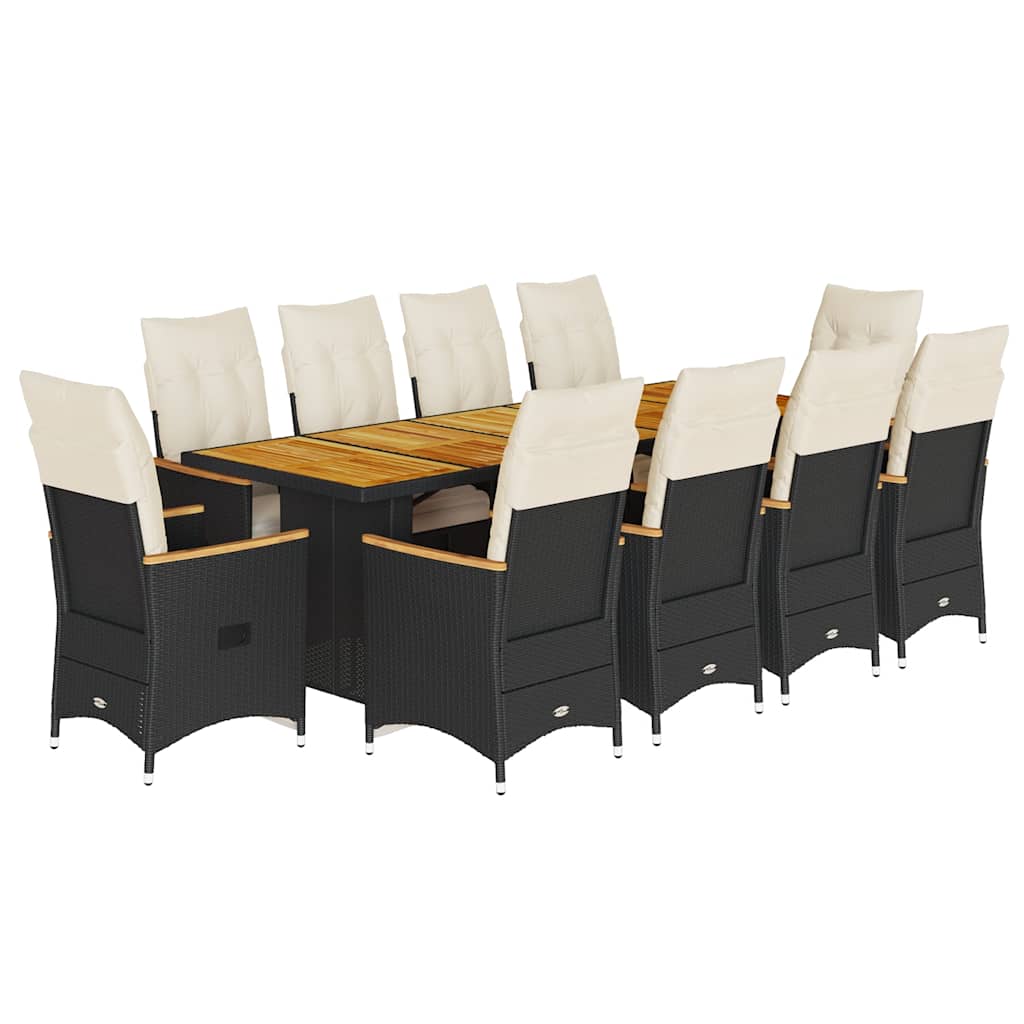 11-delige Bistroset met kussens poly rattan zwart is nu te koop bij PeponiXL, paradijselijk wonen!
