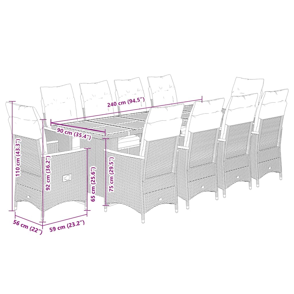 11-delige Bistroset met kussens poly rattan zwart is nu te koop bij PeponiXL, paradijselijk wonen!