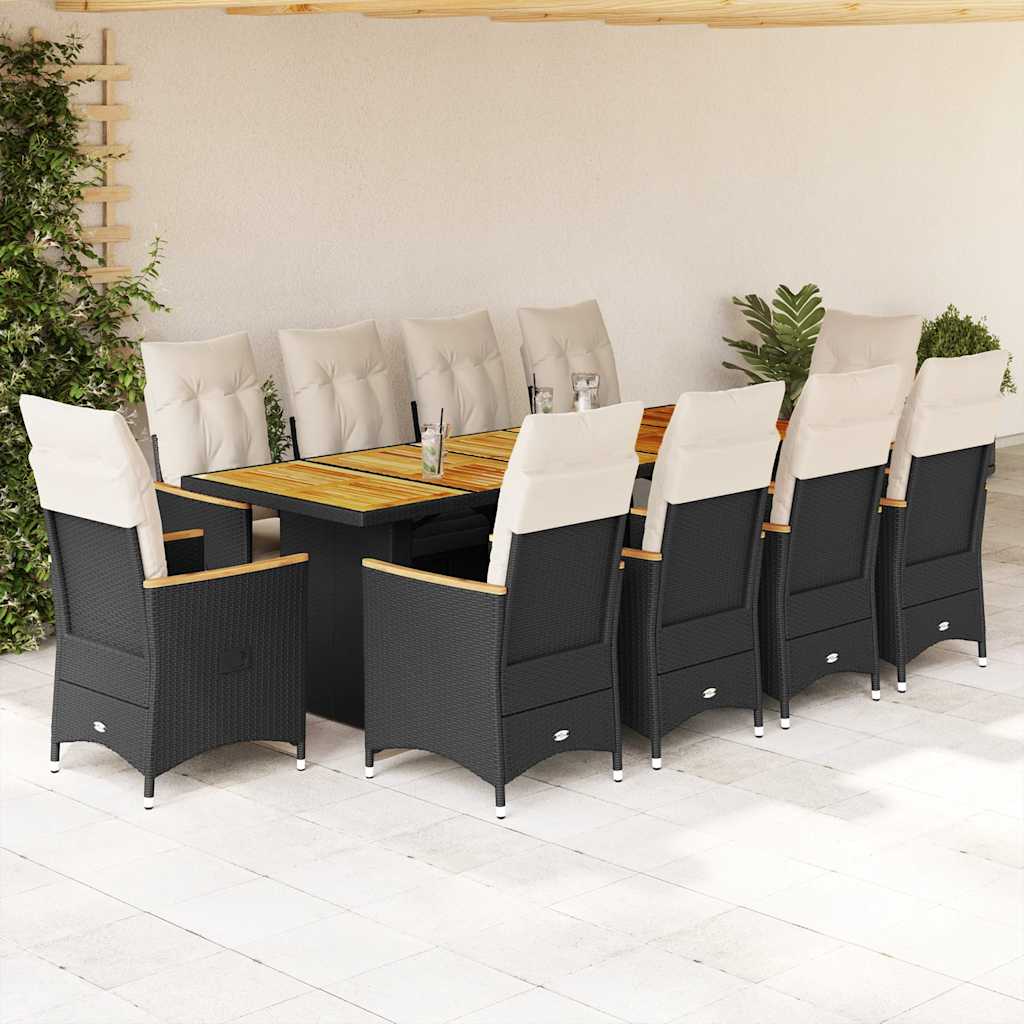 11-delige Bistroset met kussens poly rattan zwart is nu te koop bij PeponiXL, paradijselijk wonen!