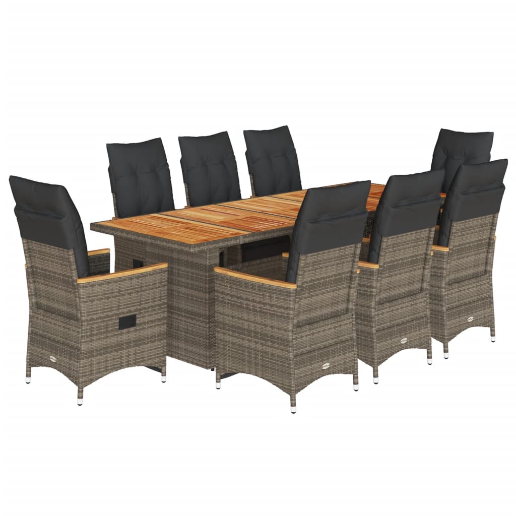 9-delige Bistroset met kussens poly rattan grijs is nu te koop bij PeponiXL, paradijselijk wonen!
