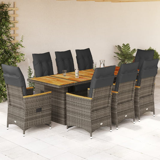 9-delige Bistroset met kussens poly rattan grijs is nu te koop bij PeponiXL, paradijselijk wonen!