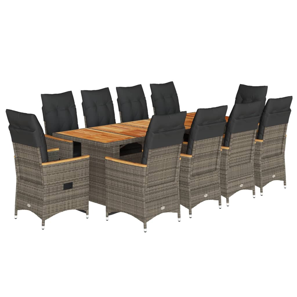 11-delige Bistroset met kussens poly rattan grijs is nu te koop bij PeponiXL, paradijselijk wonen!
