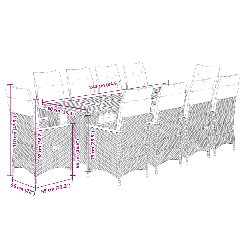 11-delige Bistroset met kussens poly rattan grijs is nu te koop bij PeponiXL, paradijselijk wonen!