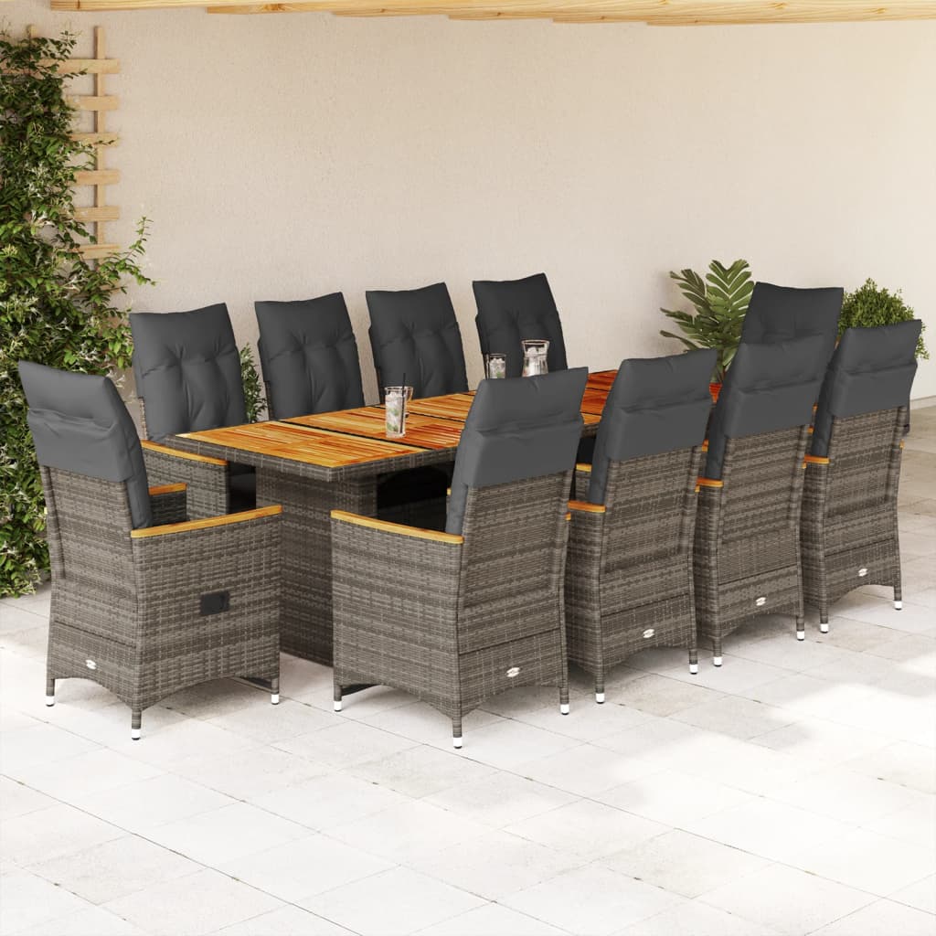 11-delige Bistroset met kussens poly rattan grijs is nu te koop bij PeponiXL, paradijselijk wonen!