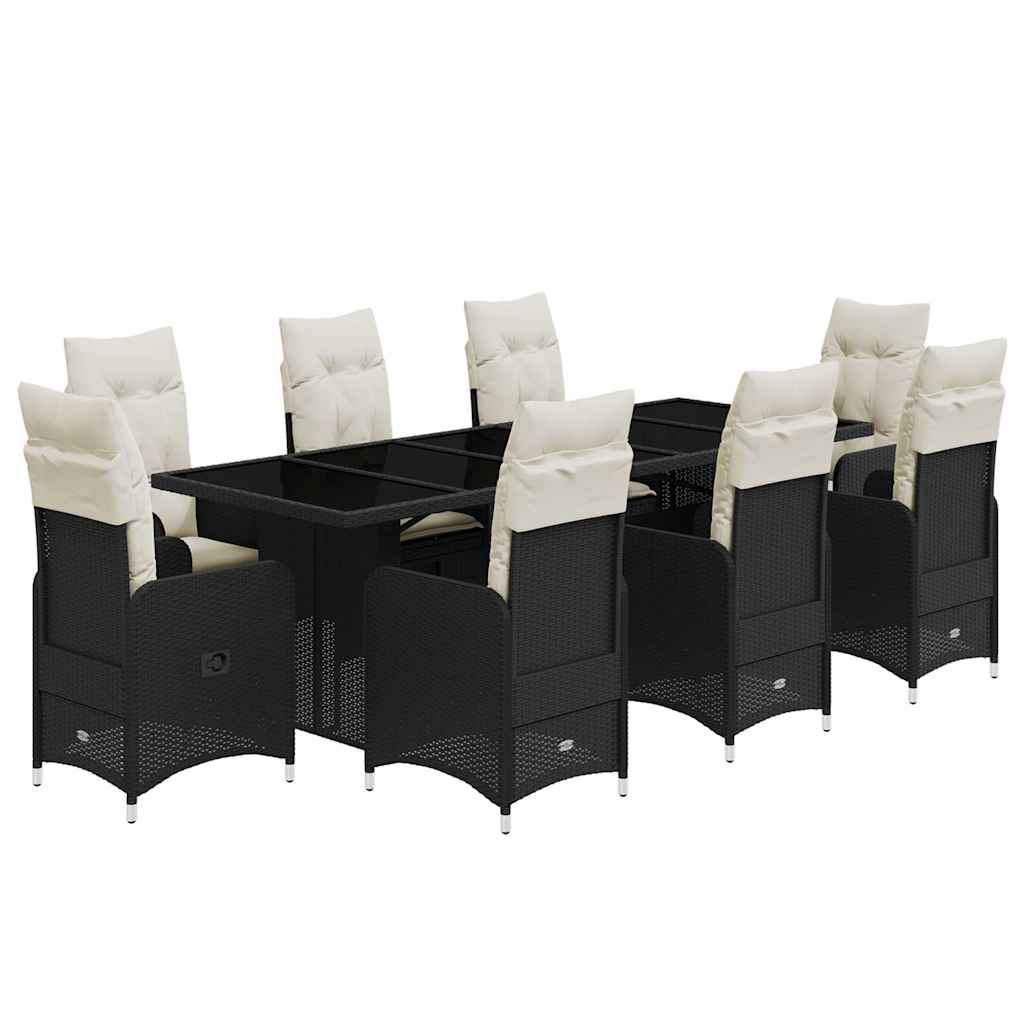 9-delige Bistroset met kussens poly rattan zwart is nu te koop bij PeponiXL, paradijselijk wonen!