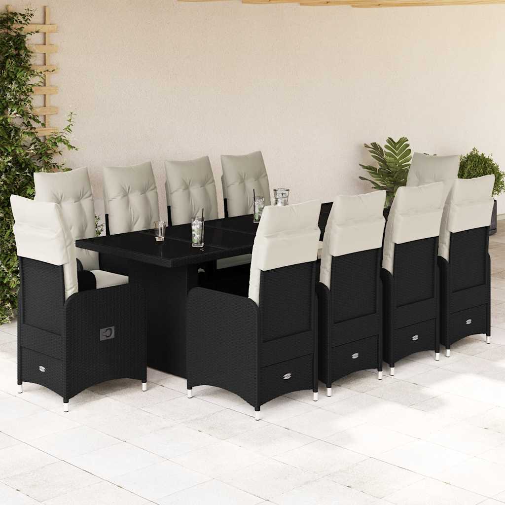 11-delige Bistroset met kussens poly rattan zwart is nu te koop bij PeponiXL, paradijselijk wonen!