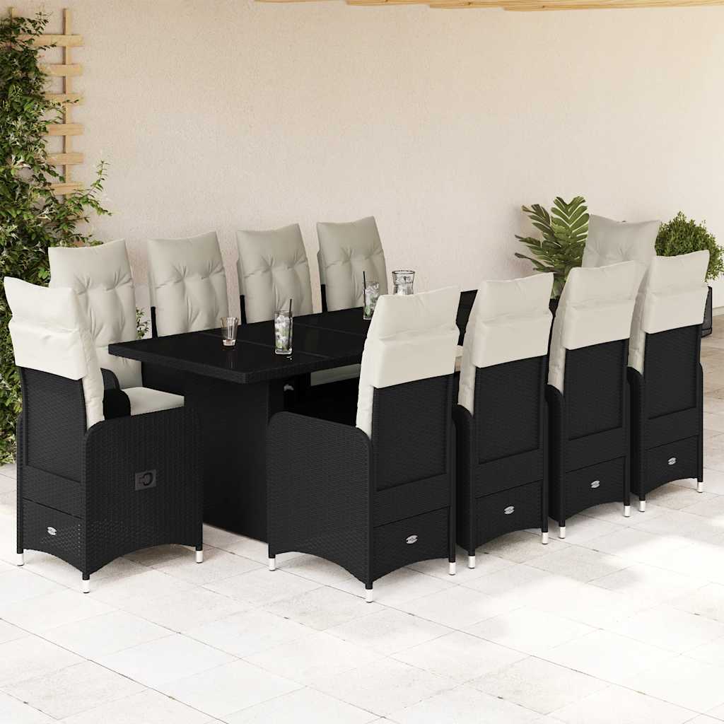 11-delige Bistroset met kussens poly rattan zwart is nu te koop bij PeponiXL, paradijselijk wonen!