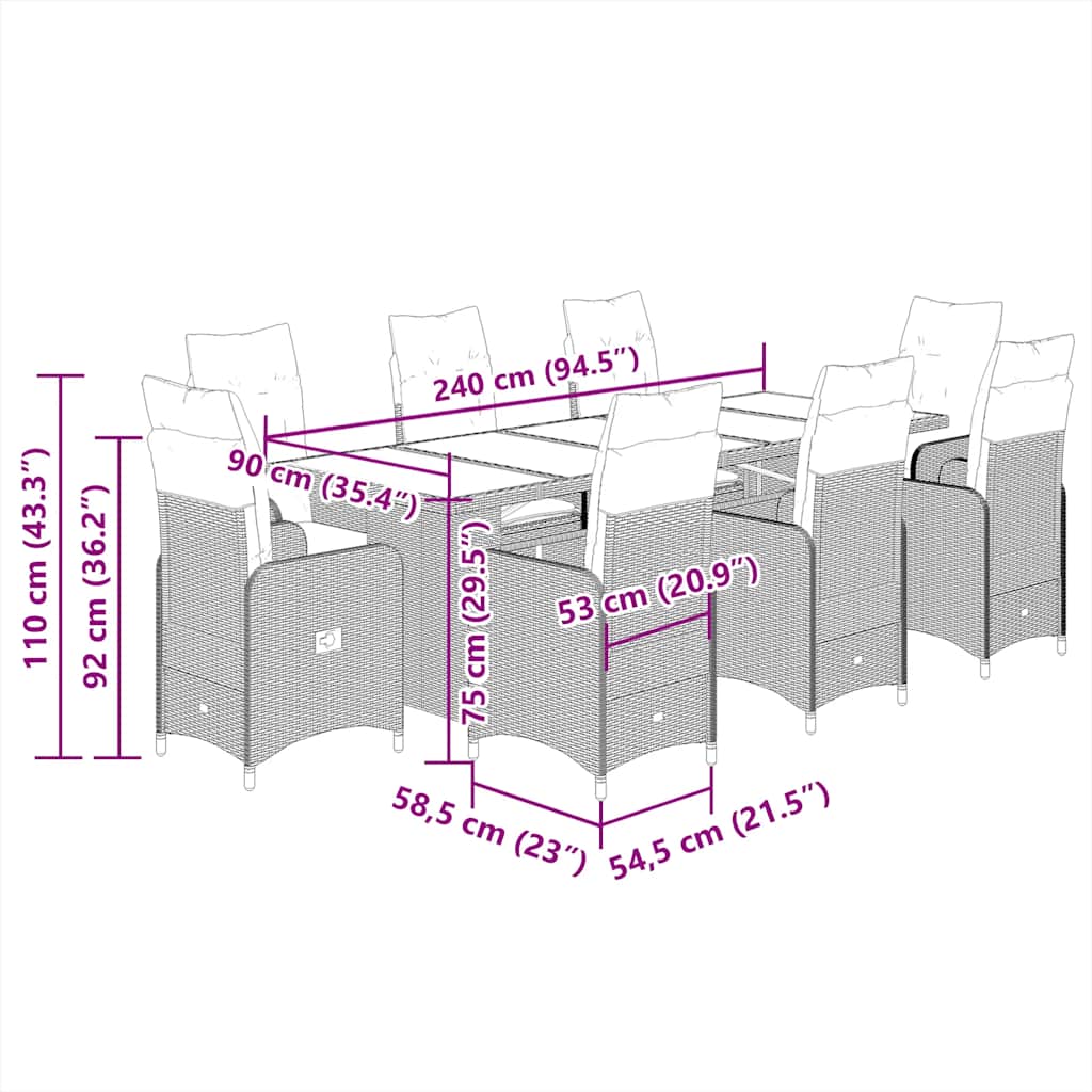 9-delige Bistroset met kussens poly rattan bruin is nu te koop bij PeponiXL, paradijselijk wonen!