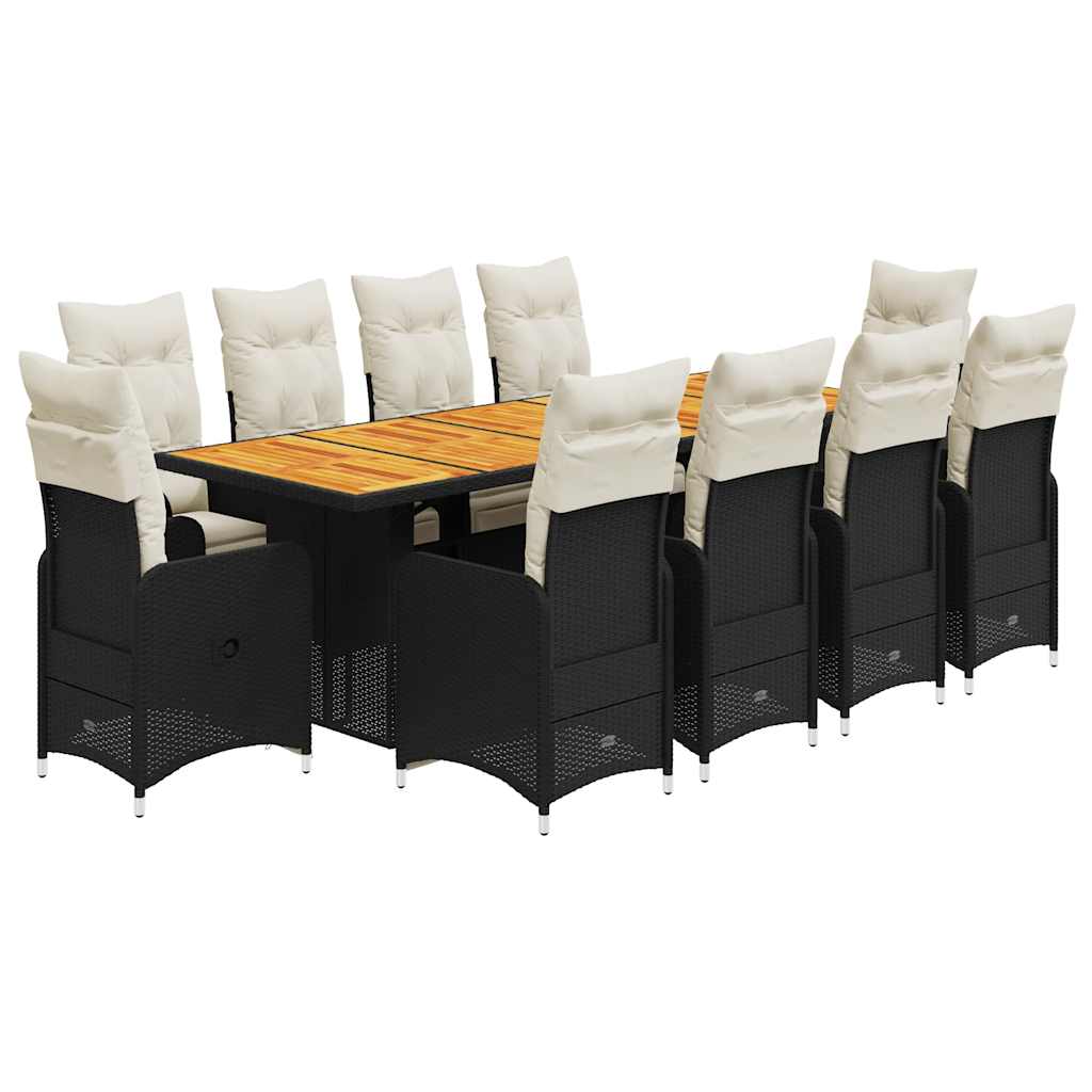11-delige Bistroset met kussens poly rattan zwart is nu te koop bij PeponiXL, paradijselijk wonen!