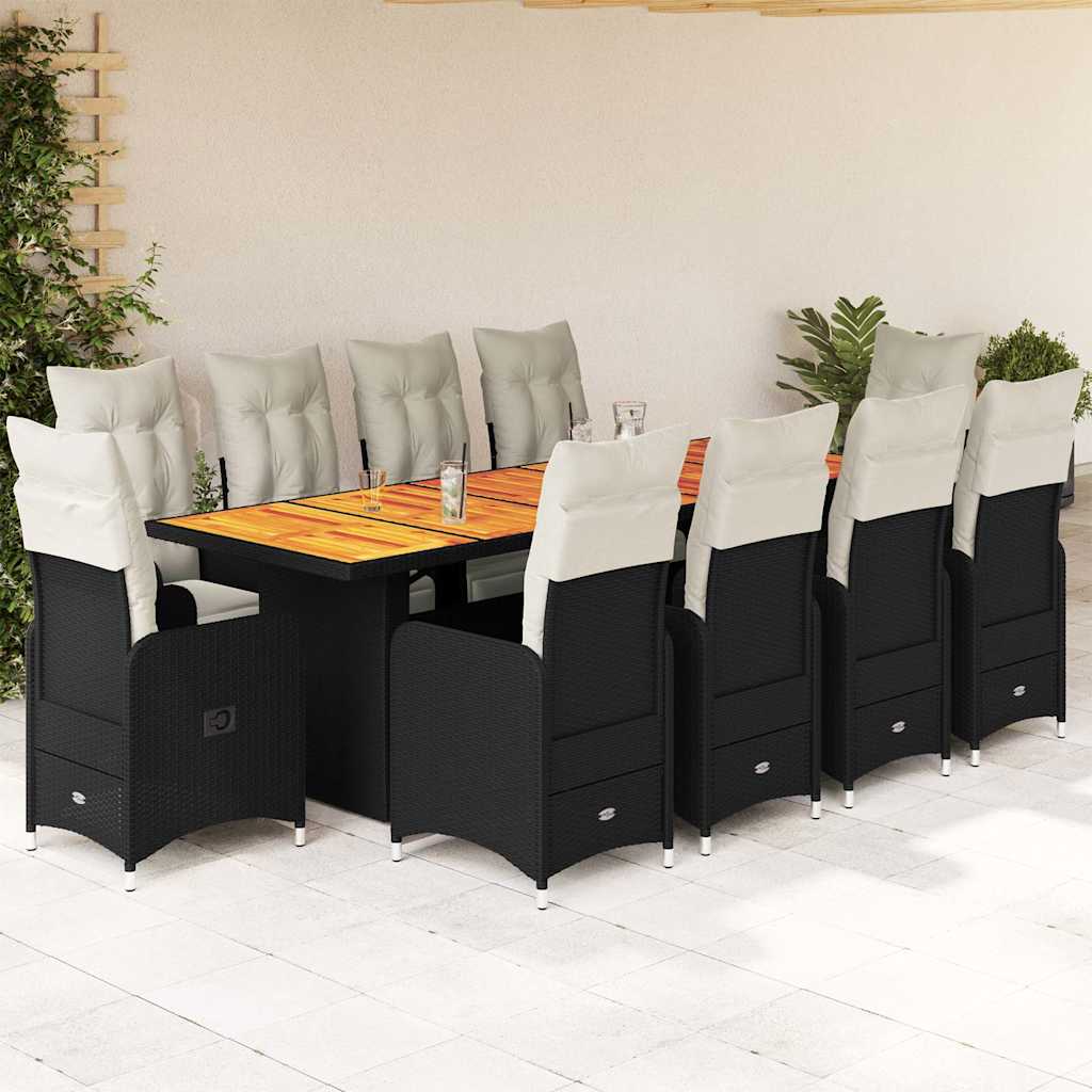 11-delige Bistroset met kussens poly rattan zwart is nu te koop bij PeponiXL, paradijselijk wonen!