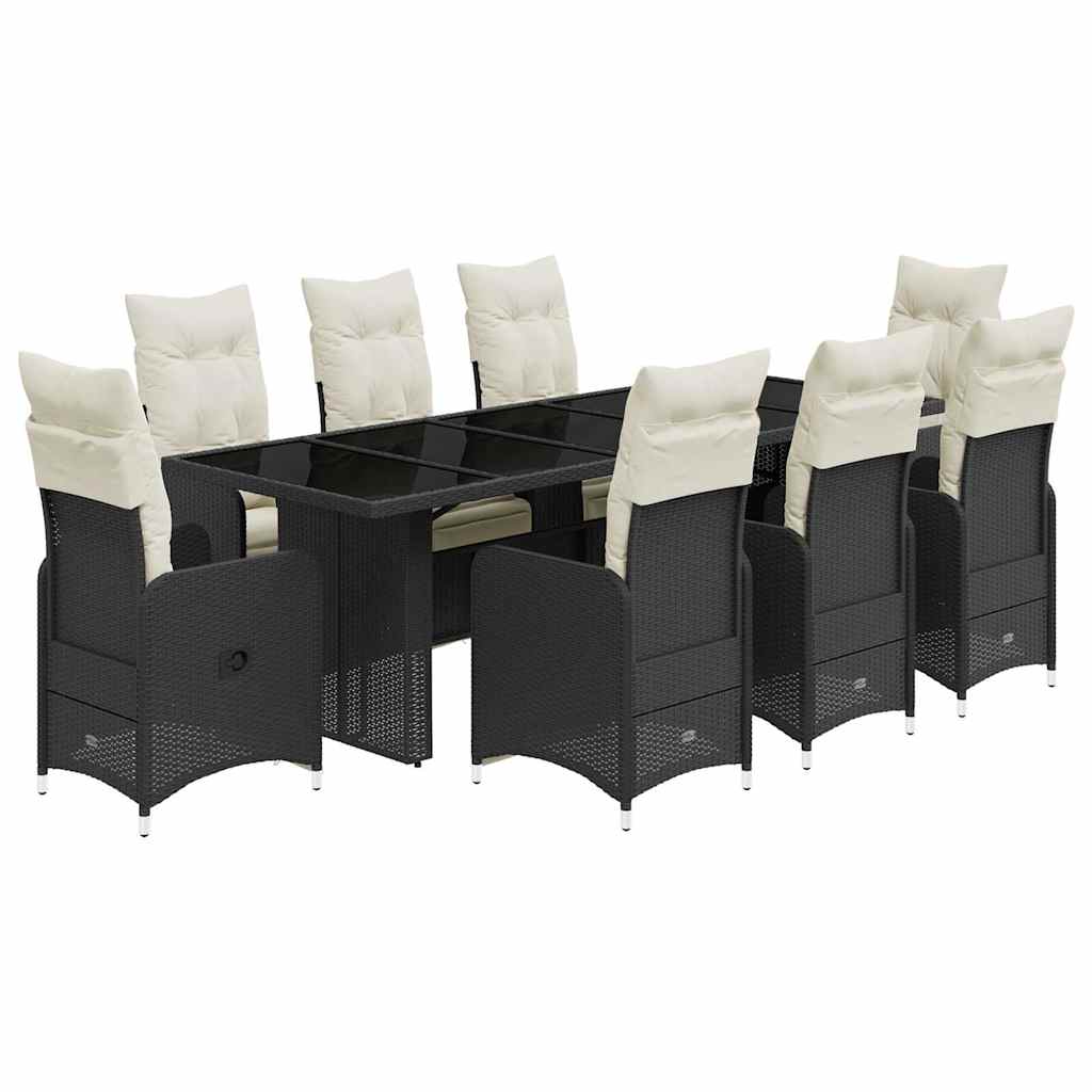 9-delige Bistroset met kussens poly rattan zwart is nu te koop bij PeponiXL, paradijselijk wonen!