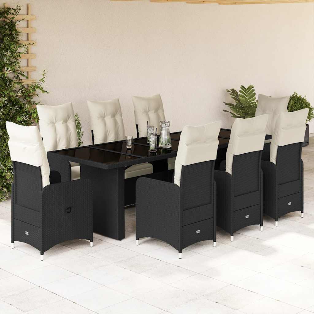 9-delige Bistroset met kussens poly rattan zwart is nu te koop bij PeponiXL, paradijselijk wonen!