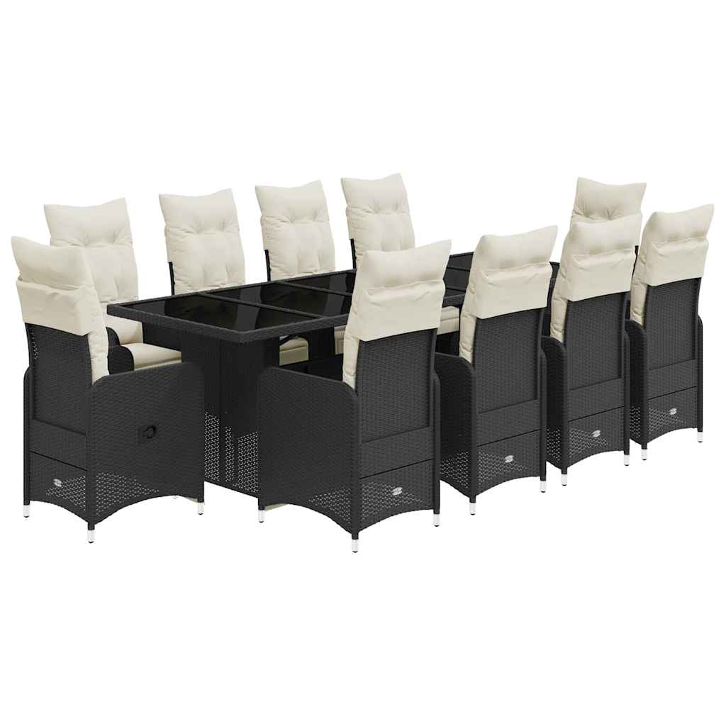 11-delige Bistroset met kussens poly rattan zwart is nu te koop bij PeponiXL, paradijselijk wonen!