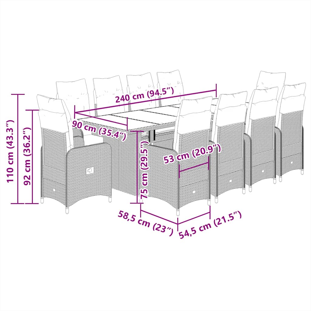 11-delige Bistroset met kussens poly rattan zwart is nu te koop bij PeponiXL, paradijselijk wonen!