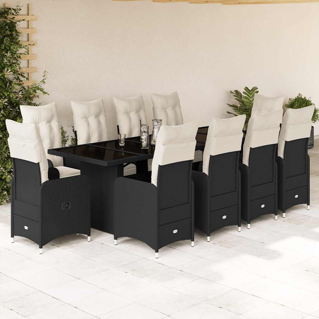 11-delige Bistroset met kussens poly rattan zwart is nu te koop bij PeponiXL, paradijselijk wonen!