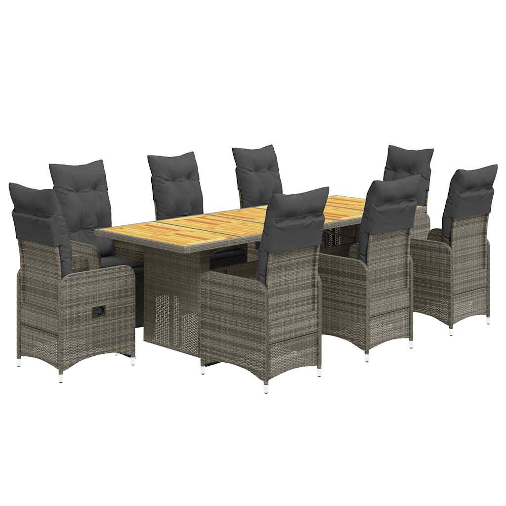 9-delige Bistroset met kussens poly rattan grijs is nu te koop bij PeponiXL, paradijselijk wonen!