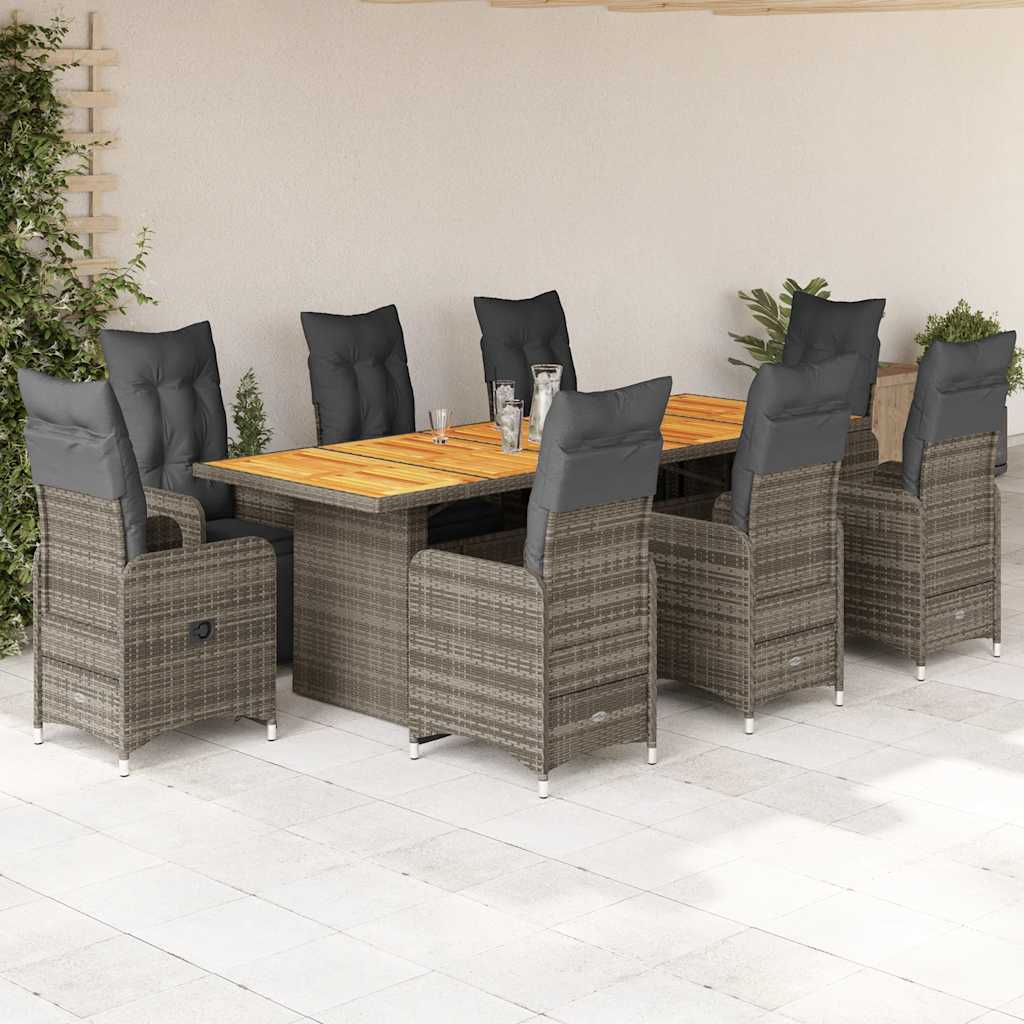 9-delige Bistroset met kussens poly rattan grijs is nu te koop bij PeponiXL, paradijselijk wonen!
