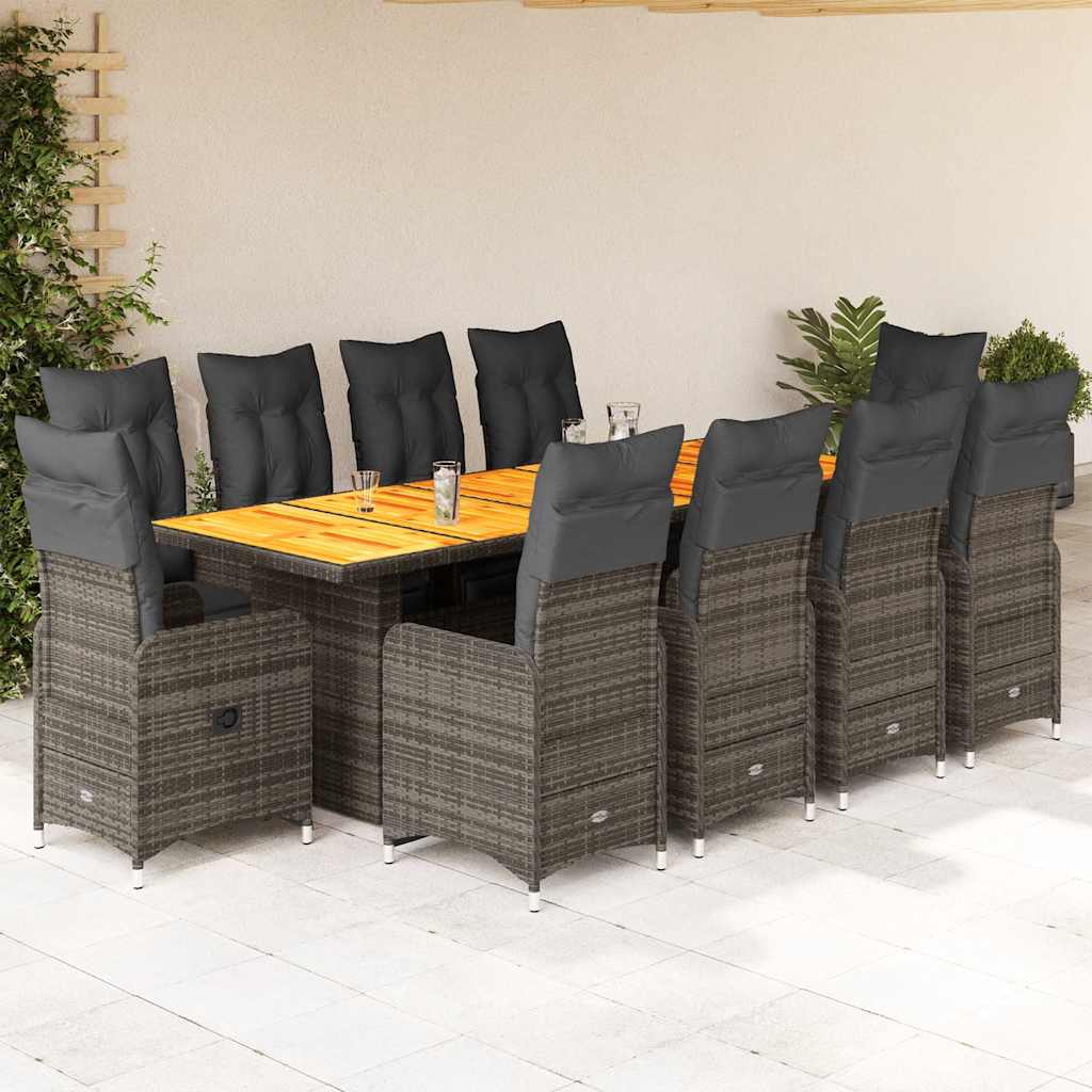 11-delige Bistroset met kussens poly rattan grijs is nu te koop bij PeponiXL, paradijselijk wonen!