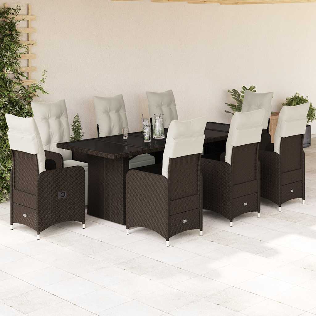 9-delige Bistroset met kussens poly rattan bruin is nu te koop bij PeponiXL, paradijselijk wonen!