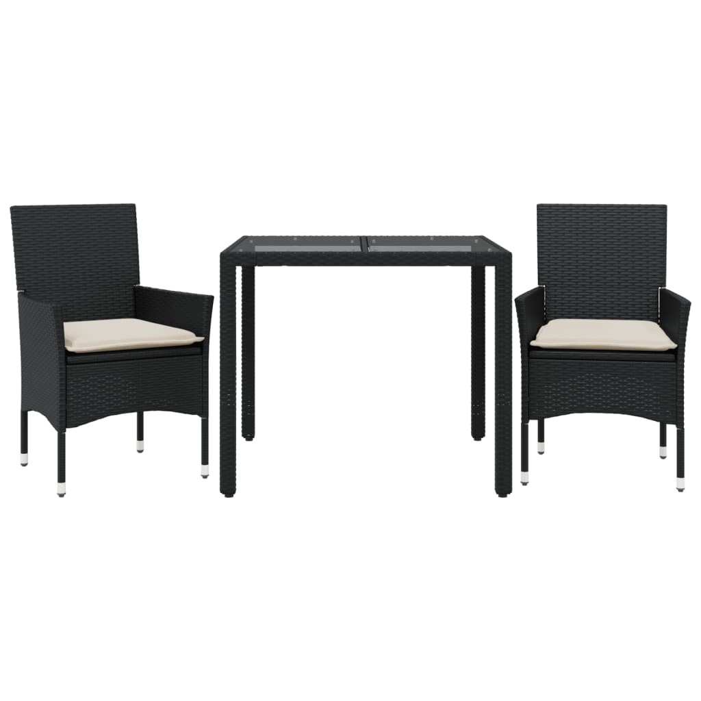 3-delige Tuinset met kussens poly rattan en glas zwart is nu te koop bij PeponiXL, paradijselijk wonen!