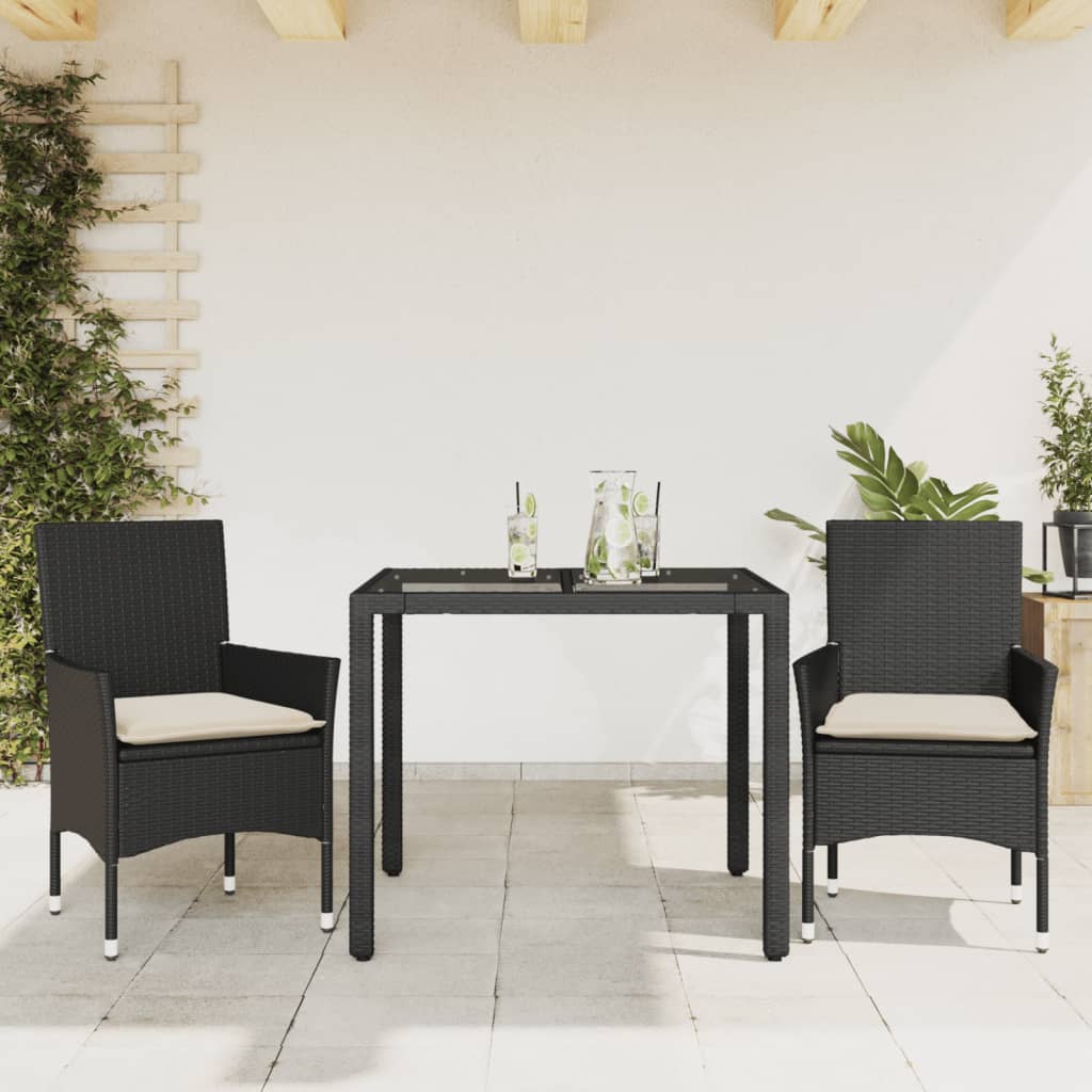 3-delige Tuinset met kussens poly rattan en glas zwart is nu te koop bij PeponiXL, paradijselijk wonen!