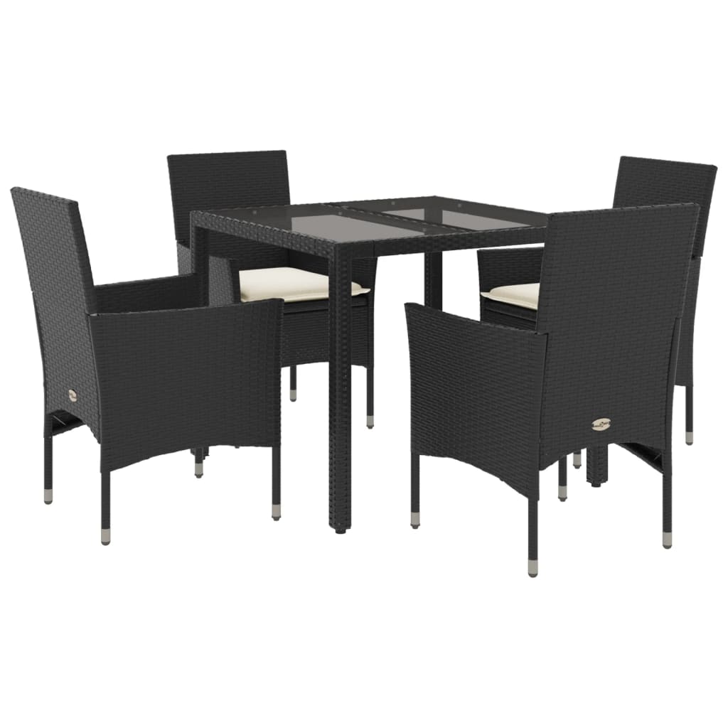 5-delige Tuinset met kussens poly rattan en glas zwart is nu te koop bij PeponiXL, paradijselijk wonen!