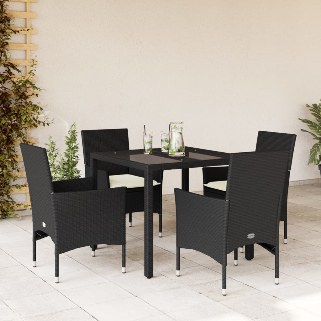 5-delige Tuinset met kussens poly rattan en glas zwart is nu te koop bij PeponiXL, paradijselijk wonen!