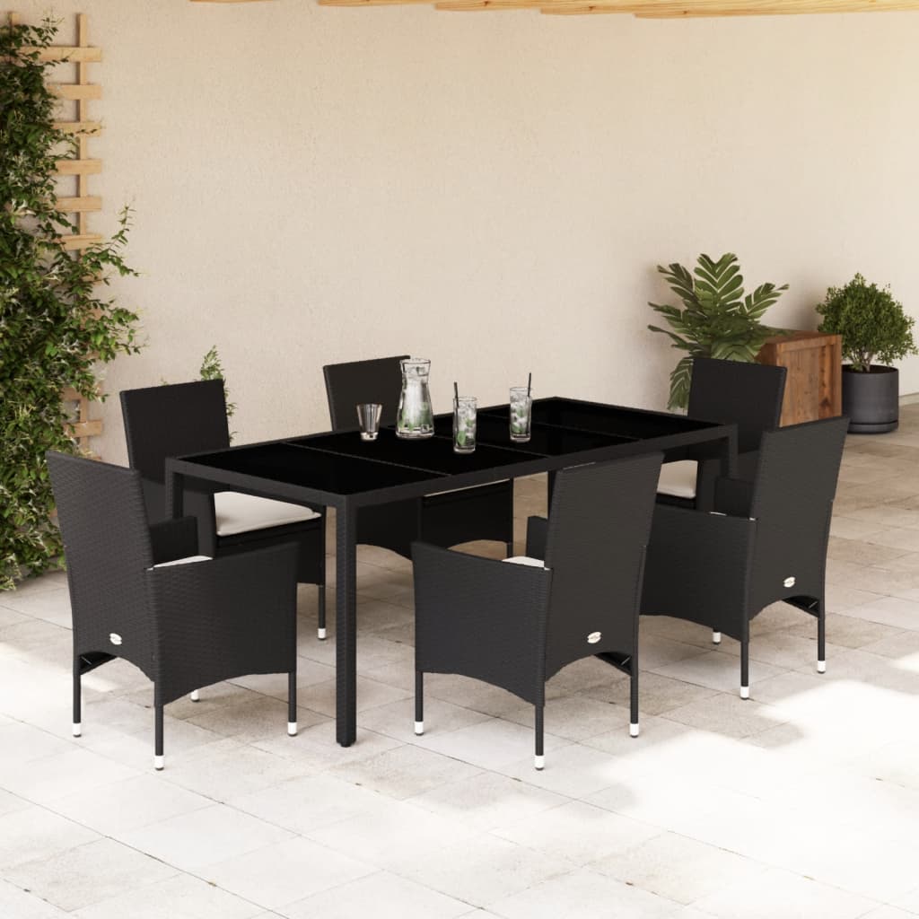 7-delige Tuinset met kussens poly rattan en acaciahout zwart is nu te koop bij PeponiXL, paradijselijk wonen!