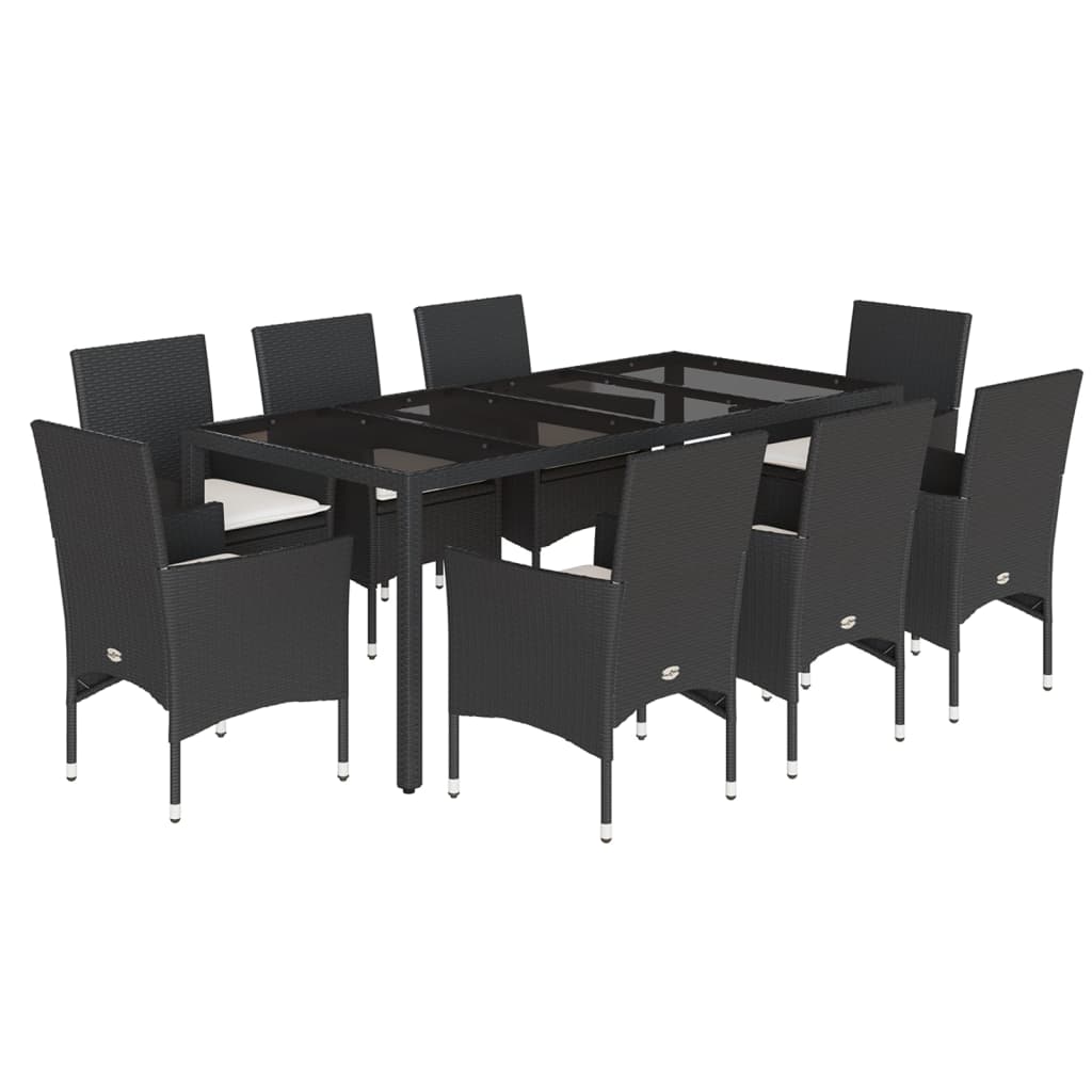 9-delige Tuinset met kussens poly rattan en glas zwart is nu te koop bij PeponiXL, paradijselijk wonen!