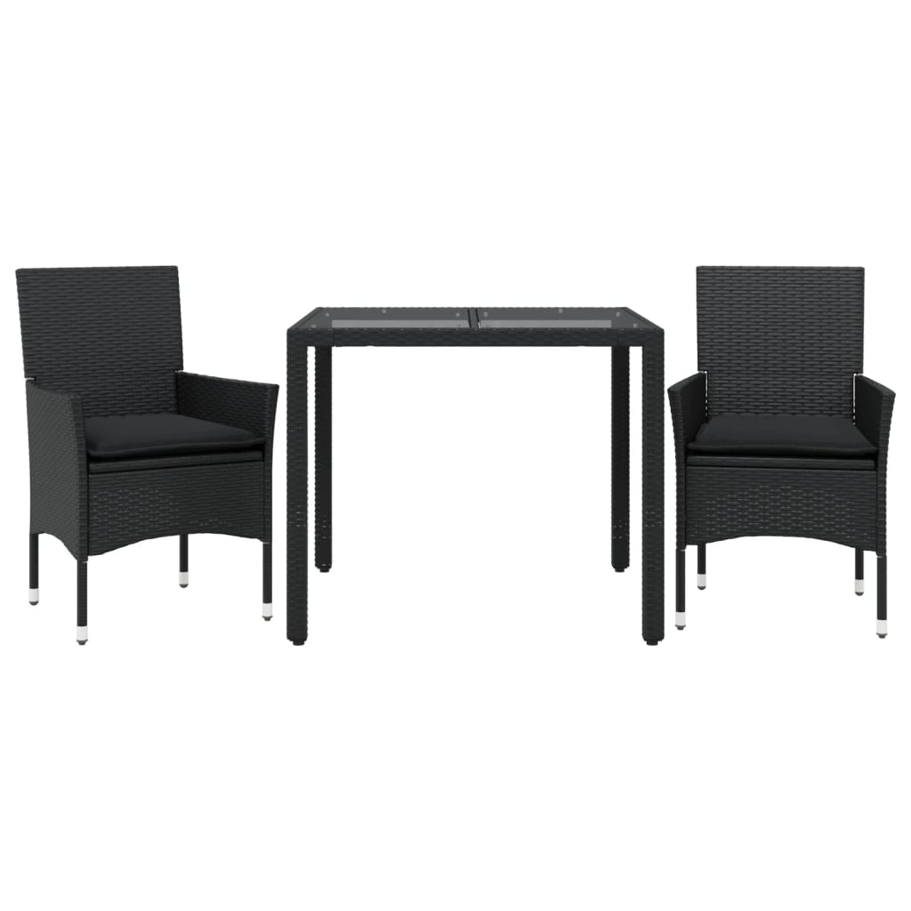 3-delige Tuinset met kussens poly rattan en glas zwart is nu te koop bij PeponiXL, paradijselijk wonen!
