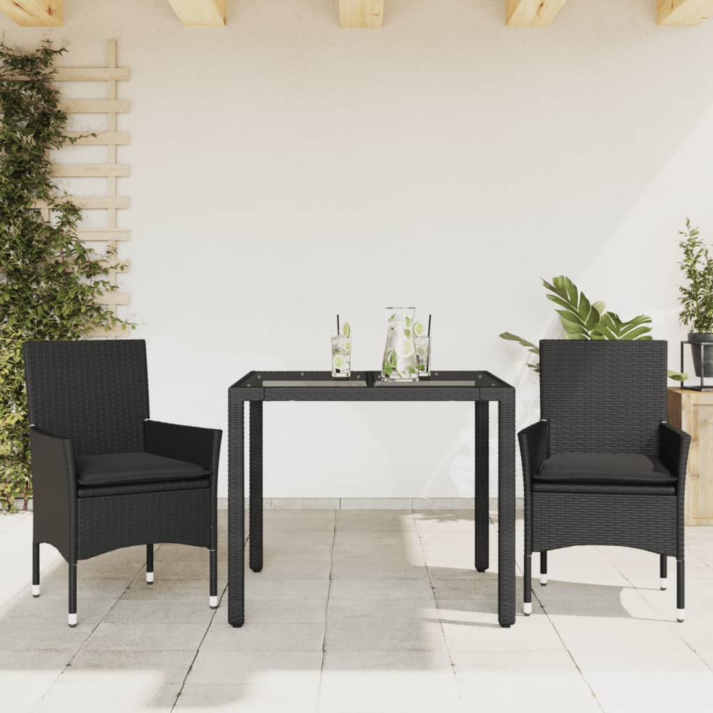3-delige Tuinset met kussens poly rattan en glas zwart is nu te koop bij PeponiXL, paradijselijk wonen!