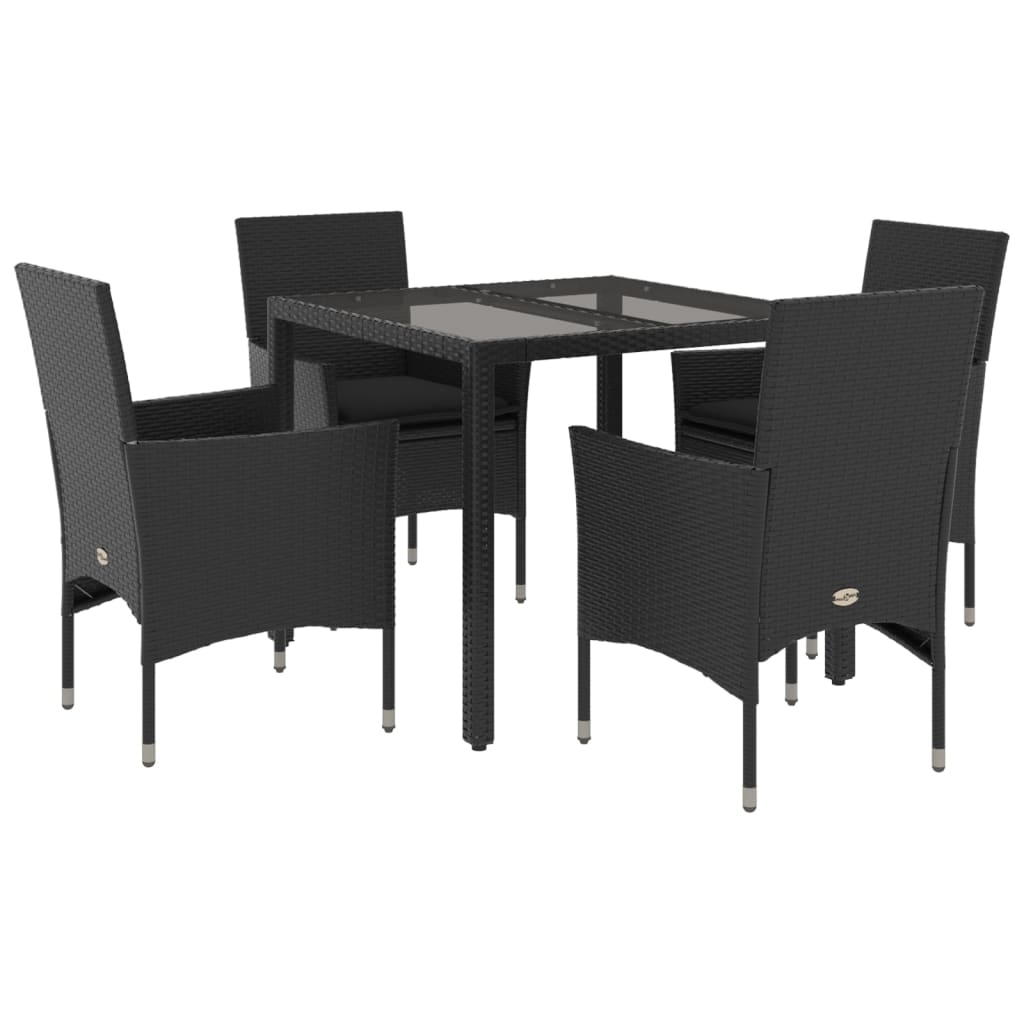 5-delige Tuinset met kussens poly rattan en glas zwart is nu te koop bij PeponiXL, paradijselijk wonen!