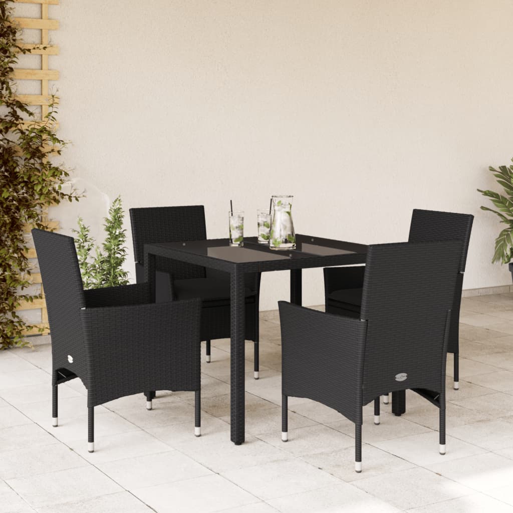 5-delige Tuinset met kussens poly rattan en glas zwart is nu te koop bij PeponiXL, paradijselijk wonen!
