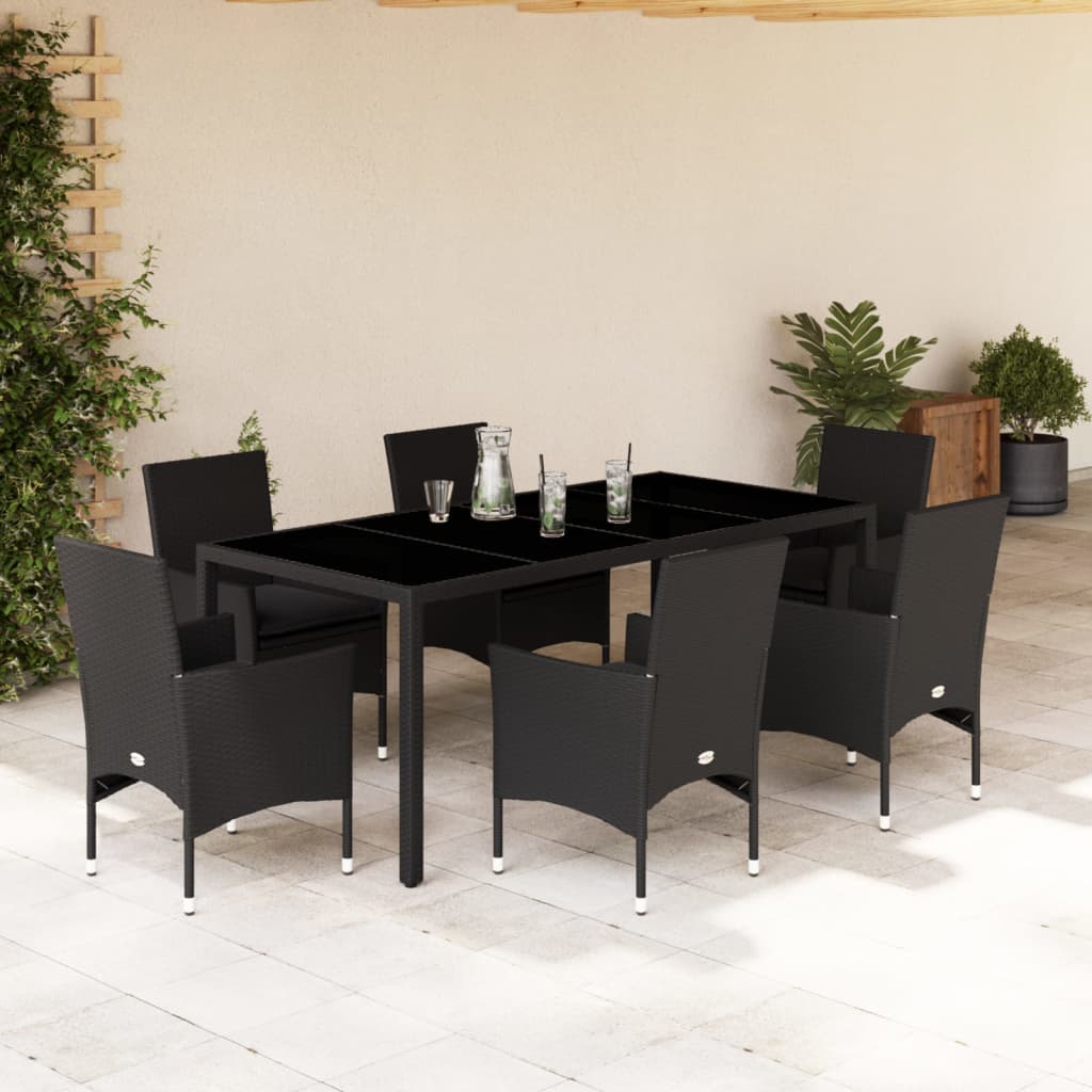 7-delige Tuinset met kussens poly rattan en acaciahout zwart is nu te koop bij PeponiXL, paradijselijk wonen!