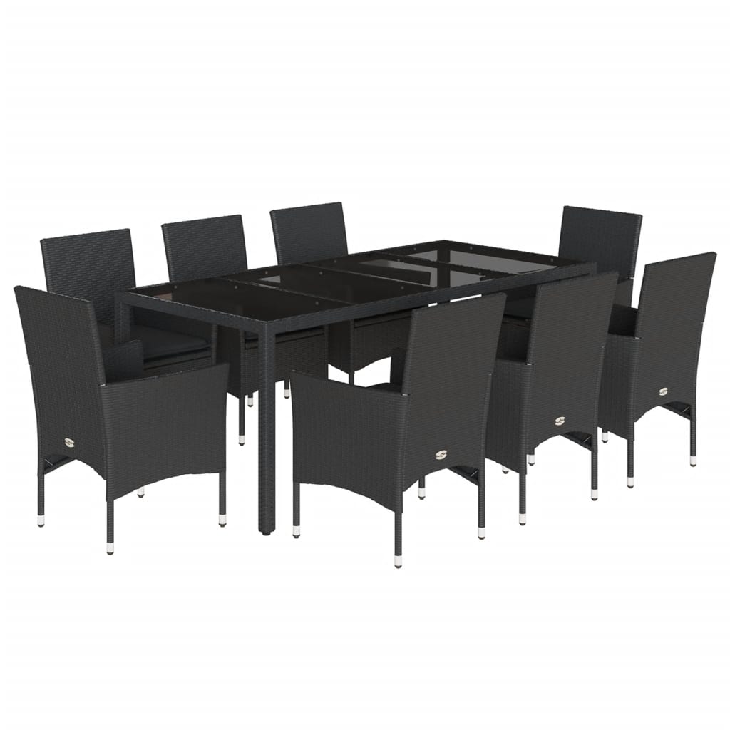 9-delige Tuinset met kussens poly rattan en glas zwart is nu te koop bij PeponiXL, paradijselijk wonen!
