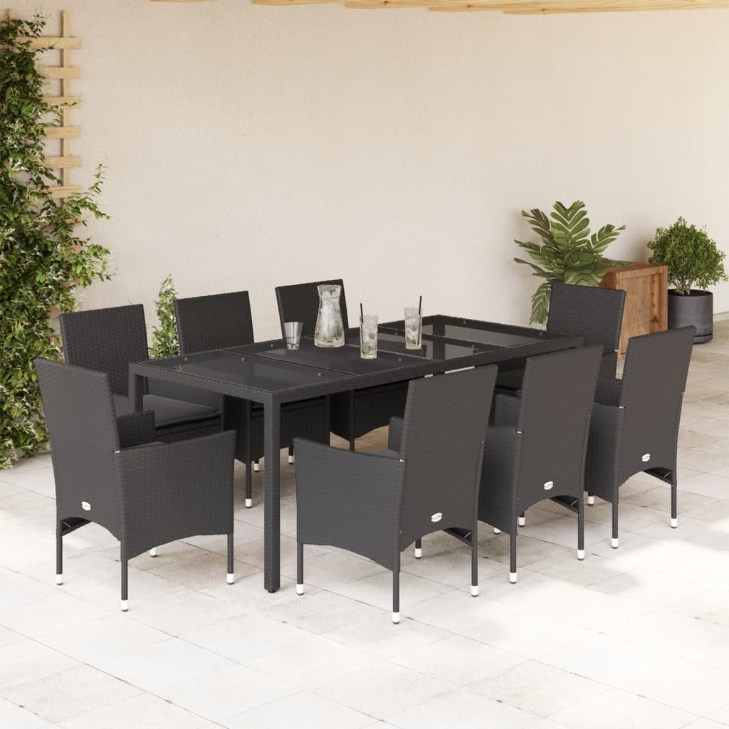 9-delige Tuinset met kussens poly rattan en glas zwart is nu te koop bij PeponiXL, paradijselijk wonen!