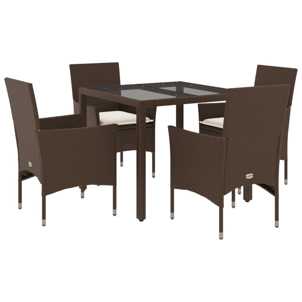 5-delige Tuinset met kussens poly rattan en glas bruin is nu te koop bij PeponiXL, paradijselijk wonen!