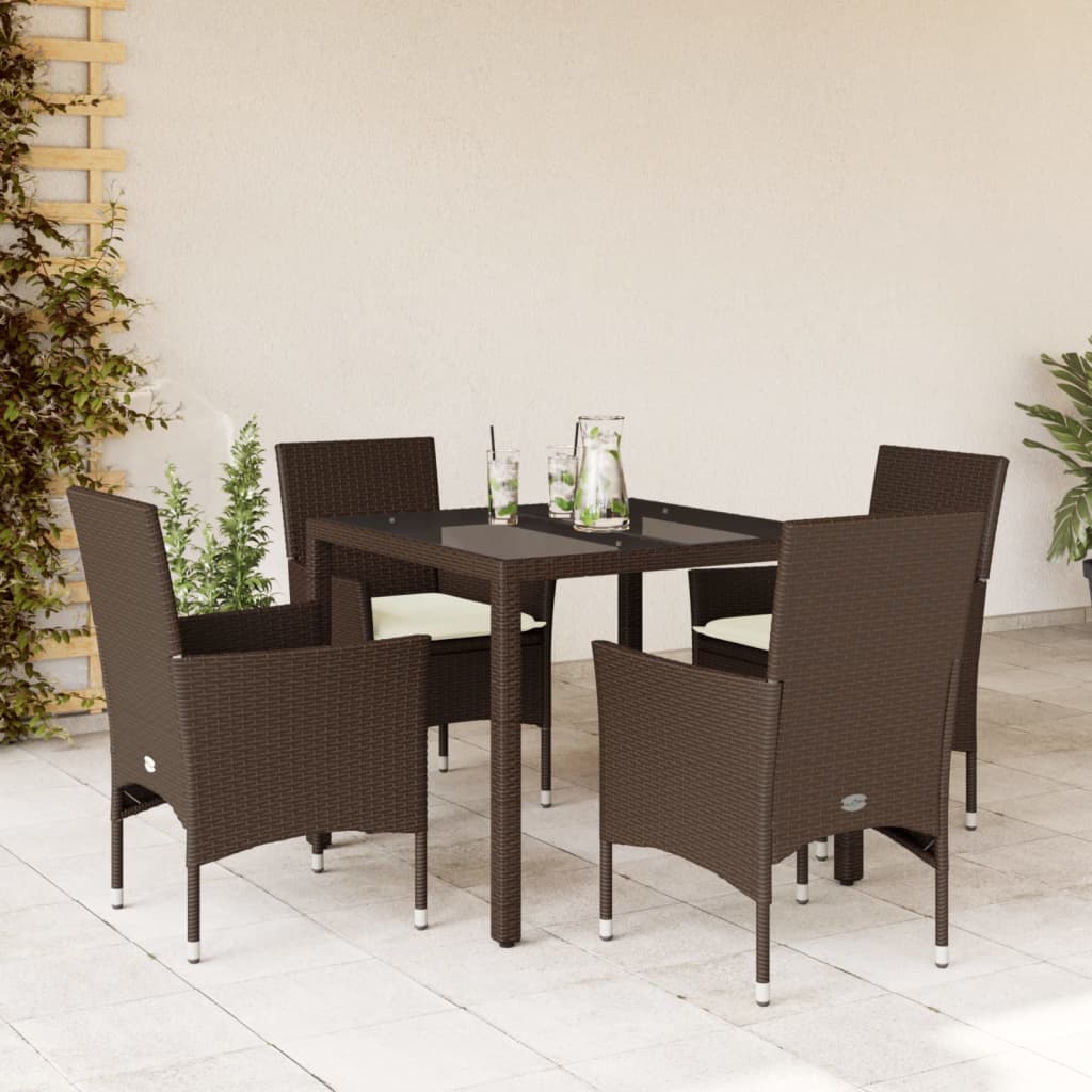 5-delige Tuinset met kussens poly rattan en glas bruin is nu te koop bij PeponiXL, paradijselijk wonen!