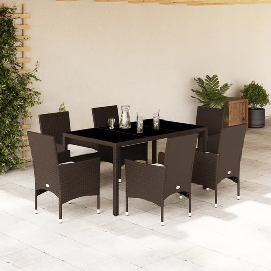 7-delige Tuinset met kussens poly rattan en glas bruin is nu te koop bij PeponiXL, paradijselijk wonen!