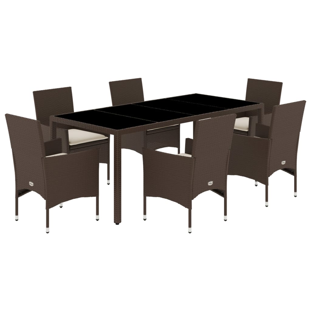 7-delige Tuinset met kussens poly rattan en glas bruin is nu te koop bij PeponiXL, paradijselijk wonen!