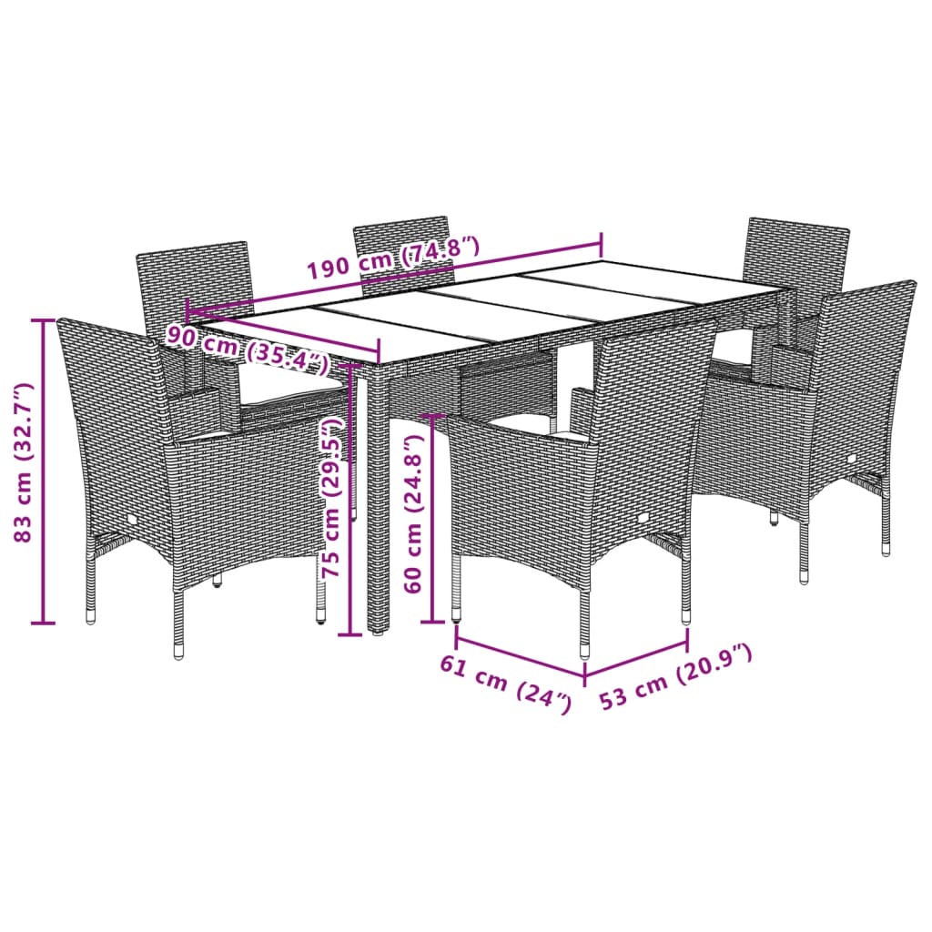 7-delige Tuinset met kussens poly rattan en glas bruin is nu te koop bij PeponiXL, paradijselijk wonen!