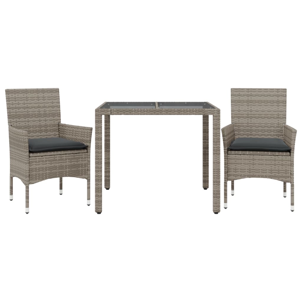 3-delige Tuinset met kussens poly rattan en glas grijs is nu te koop bij PeponiXL, paradijselijk wonen!