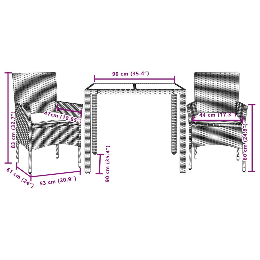 3-delige Tuinset met kussens poly rattan en glas grijs is nu te koop bij PeponiXL, paradijselijk wonen!