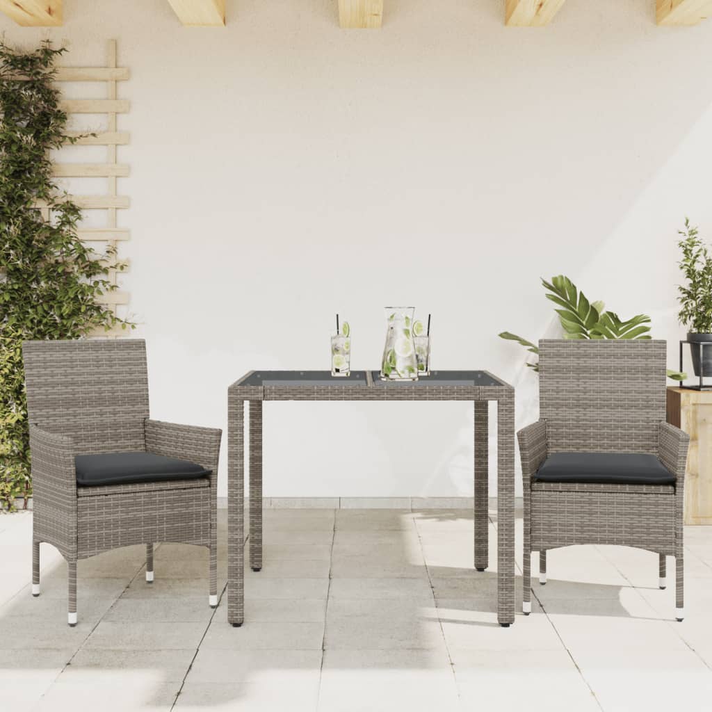 3-delige Tuinset met kussens poly rattan en glas grijs is nu te koop bij PeponiXL, paradijselijk wonen!