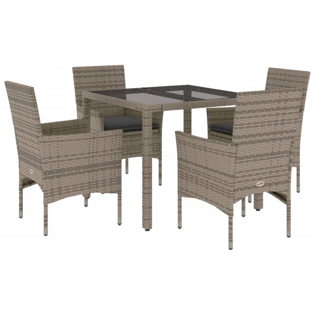 5-delige Tuinset met kussens poly rattan en glas grijs is nu te koop bij PeponiXL, paradijselijk wonen!