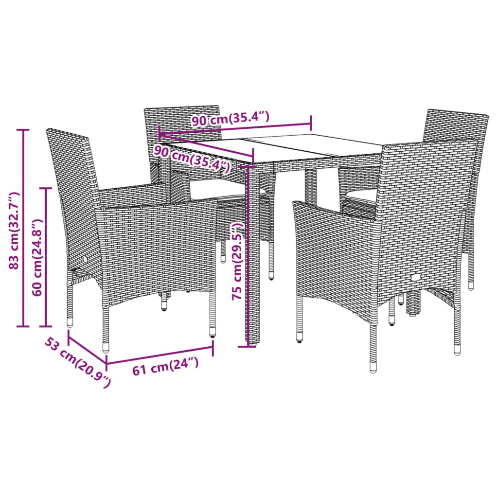 5-delige Tuinset met kussens poly rattan en glas grijs is nu te koop bij PeponiXL, paradijselijk wonen!