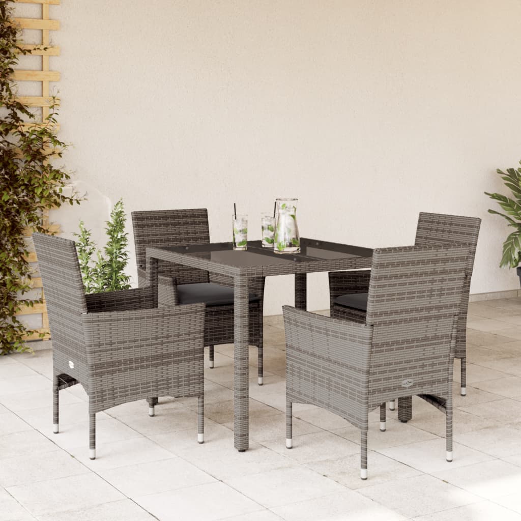 5-delige Tuinset met kussens poly rattan en glas grijs is nu te koop bij PeponiXL, paradijselijk wonen!