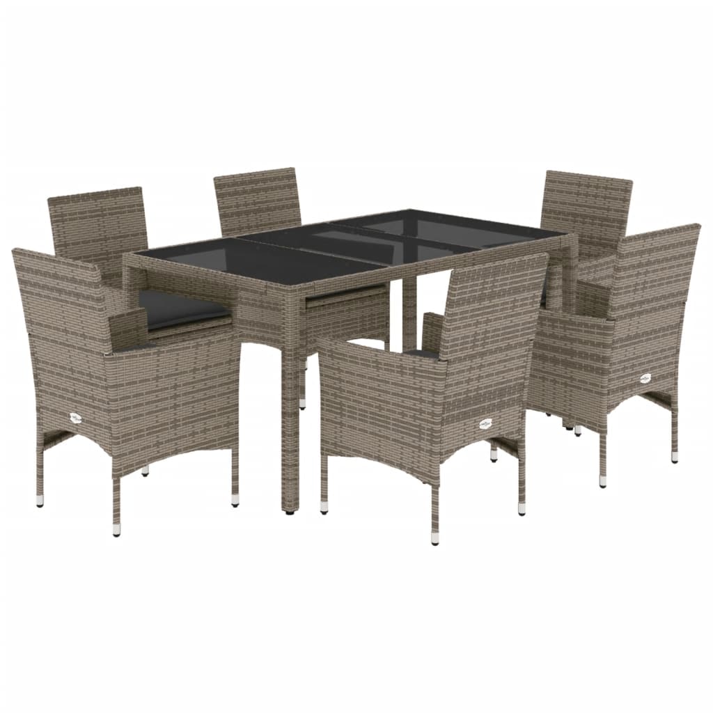 7-delige Tuinset met kussens poly rattan en glas grijs is nu te koop bij PeponiXL, paradijselijk wonen!